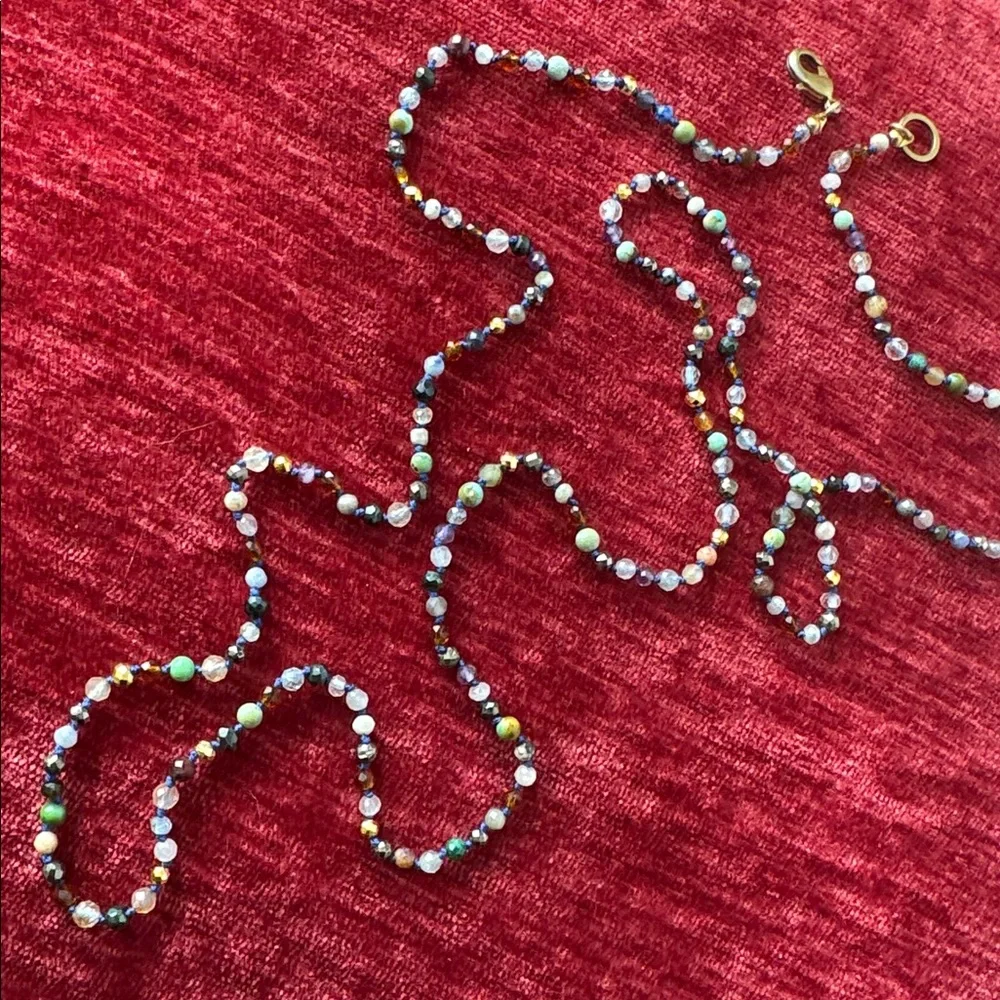 Extra long hand made hand knotted mixed gemstone necklace double layer wrap - Picture 13 of 13